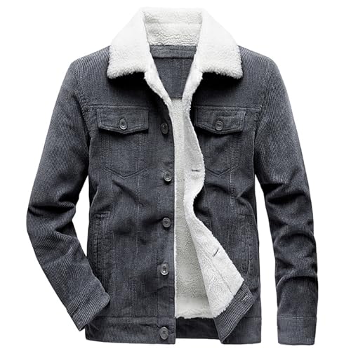 Image of Men's Corduroy Jacket Trucker Coat | Warm corduroy outwear with soft sherpa lining, classic button down outerwear for cold winter daily use