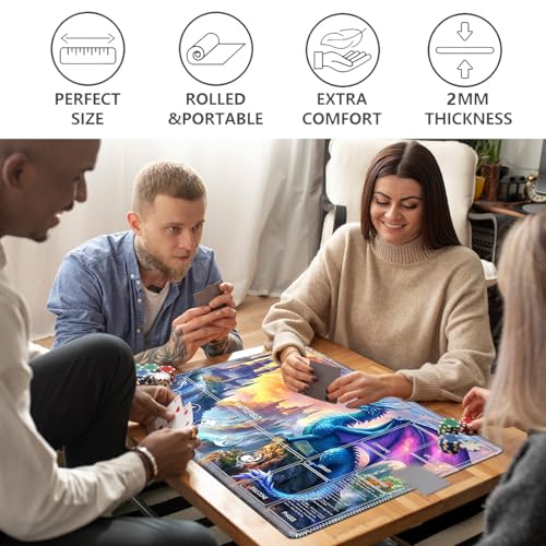 Image of for MTG Playmat with Card Storage Bag,Non-Slip Rubber Base & Smooth Surface 24x14in,Beginner-Friendly Magic Mat for Commander Deck,Dragon Castle
