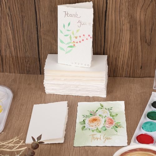 Image of 25 Sheets Watercolor Paper 3.5 x 2, 300 GSM Deckled Edge Paper Rough /Textured Handmade Paper for Watercolors, Wedding Invitations, Cards, Crafts