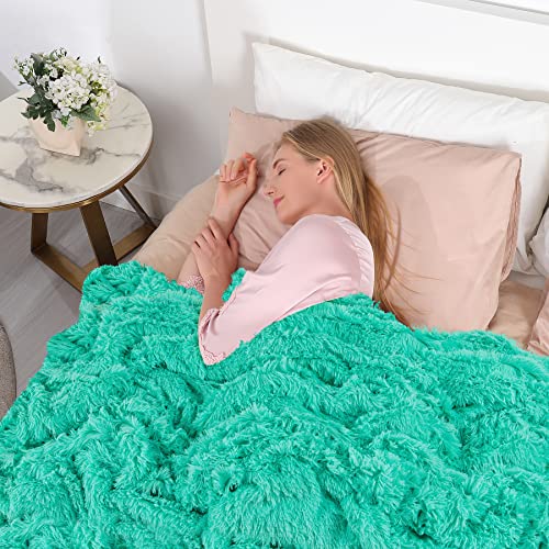 Image of Tuddrom Decorative Extra Soft Faux Fur Throw Blanket 50 inchx60 inch,Solid Reversible Fuzzy Lightweight Long Hair Shaggy Blanket,Fluffy Cozy Plush Fleece Comfy Microfiber Blanket for Couch Sofa Bed,Teal Blue