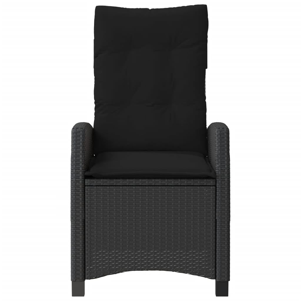 Poltrone reclinabili da giardino cuscini 2 pz rattan sintetico nero sedie da esterno resistente alle intemperie, poltrone per terrazze nere senza poggiapiedi