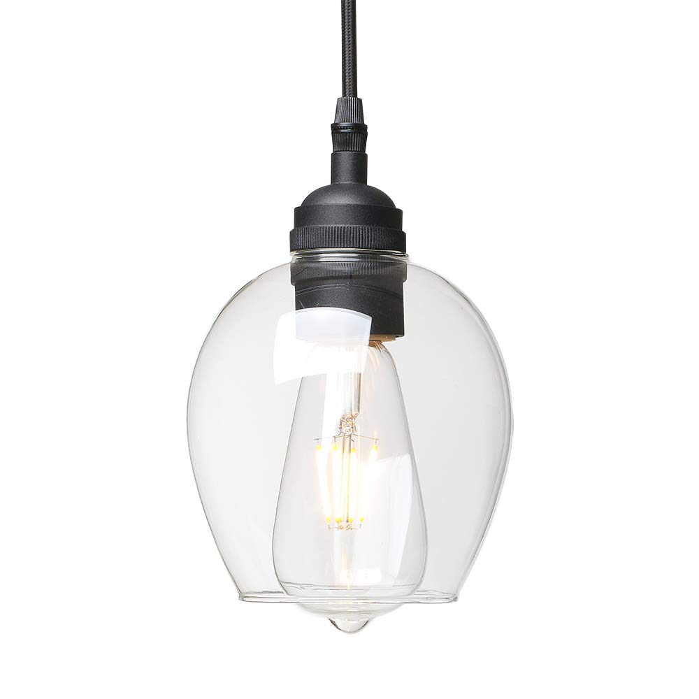 Yosoan Vintage Pendant Light E27 Base Retro Industrial Metal Finish Clear Glass Ball Shade Ceiling Light Fitting for Loft Coffee Shop Bar Home Office Bedroom Kitchen Dining Room (Black)