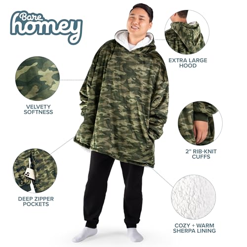 Image of Bare Home Wearable Blanket Hoodie - Soft Plush Sherpa - Warm and Cozy - Oversized Wearable Blanket