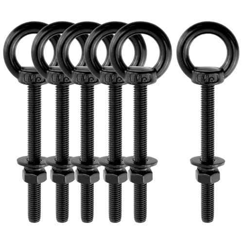Image of Antrader Lifting Shoulder Eye Bolts,M8 x 80mm,Stainless Steel,Black,6 Sets | Machinery Shoulder Lifting Eye Bolt with Lock Nuts,Lock Washers,Flat Washers