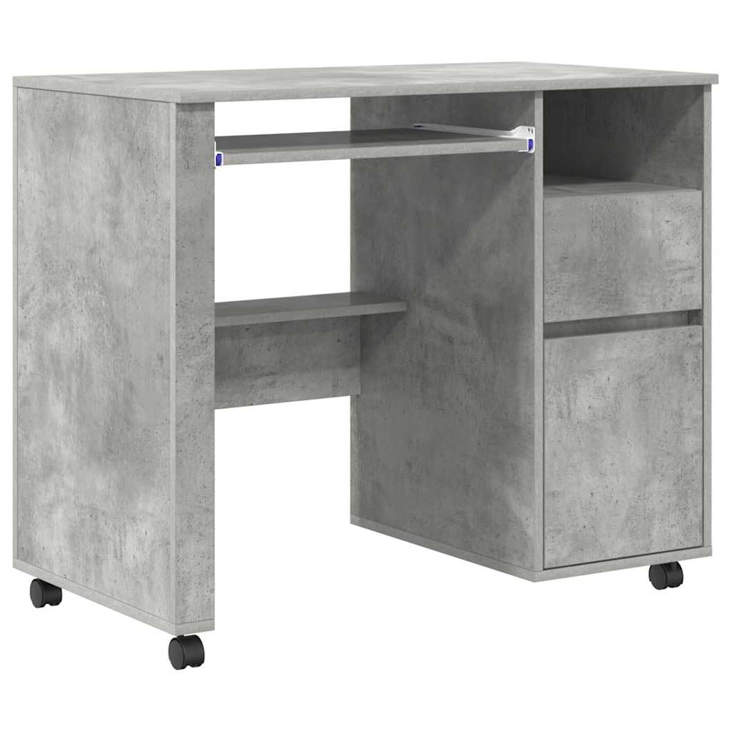 Scrivania Porta PC con Ruote 2 Cassetti 91x50x77 cm Grigio | Tavolo da studio salvaspazio per ufficio o camera con ruote bloccabili e vani portaoggetti.