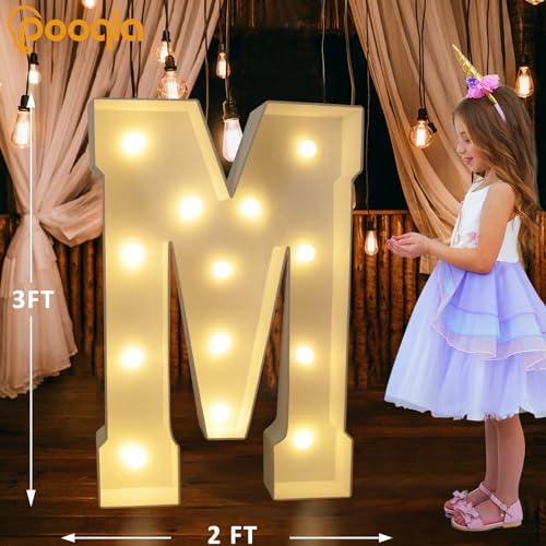Image of Pooqla 3FT Marquee Light Up Letters, Cool White and Warm White LED Big Mosaic Marquee Letters 3 Feet, Giant Letter Sign for Balloons Birthday Anniversary Wedding Party Decoration, Letter M