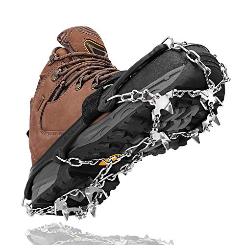 VANPO Crampones, 26 Dientes Crampones Nieve, Crampones Ligero de Nieve Hielo con Antideslizantes Cadena de Acero Inoxidable para Cámping Pesca Trotar Alpinismo Acampada Senderismo Marcha Invierno (L)