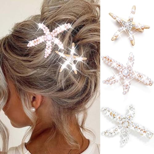 Pinzas para cabello Fashey estrella de mar con diseño de sirena, detalle en strass dorado miniatura 1