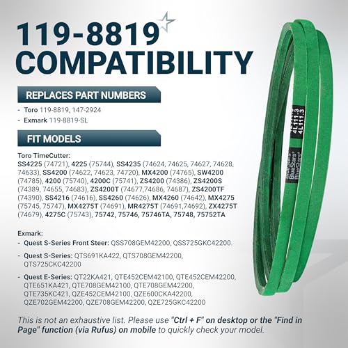 Image of [Upgraded Grip120] BlueStars 119-8819 Deck Belt Aramid Cord 1 /2 inch x 113.3'' | Deck Belt for 42 Inch Deck Toro TimeCutter SS4225 SS4235 MX4260 Exmark Quest Zero Turn Mowers 119-8819-SL 147-2924