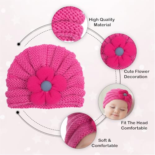 Image of SYGA Baby Cap Flower Wool Warm Knitted Streachable Hat Infant Toddler Baby Cap 0-3 Years