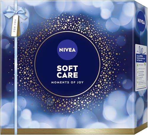 NIVEA Soft Care, set regalo, regalo per donne, confezione regalo con gel doccia (250 ml), lozione per il corpo (400 ml), cura del giorno (50 ml) e gel detergente (150 ml)
