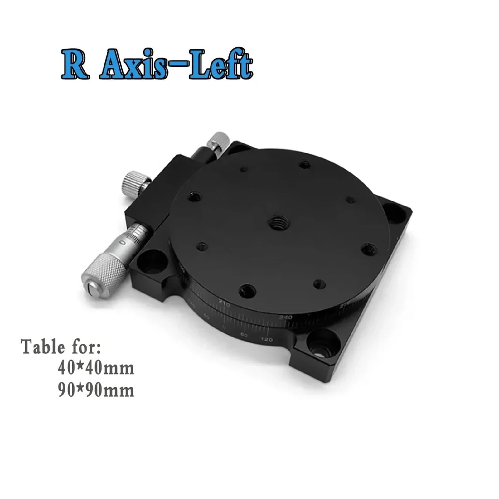 Piattaforma micrometrica lineare Mi/Ni con Spostamento Manuale, Assi X/XY/XYZ, 40 mm, 60 mm, 90 mm per apparecchiature ottiche (ASSE R Sinistro, 60 mm).