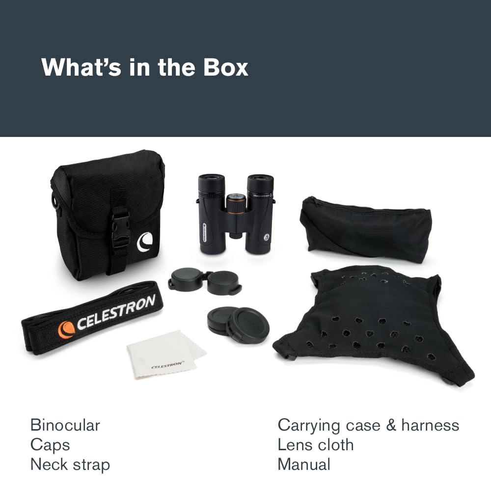 Celestron 71401 TrailSeeker Ed 8 x 32 Roof Prism Binocular, Fully Broadband Multi-Coated Lens, BaK-4 Prism Glass - Black