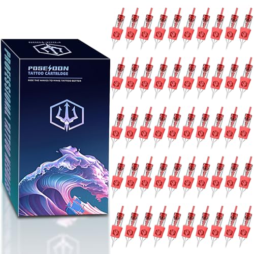 POSEIDON 50PCS Tattoo Cartridge Needles Mixed Size Steriled Needles with Disposable Membrane Safety Cartridges-1201RL 1203RL 1205RL 1207RL 1209RL for Tattoo Pen