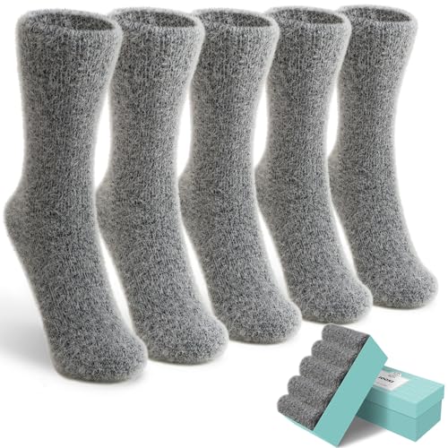 Image of SISOSOCK 5 Pairs Fuzzy Soft Cozy Comfortable Socks for Women, Casual Sleep Comfy Socks, Perfect Warm Winter Gifts for Women