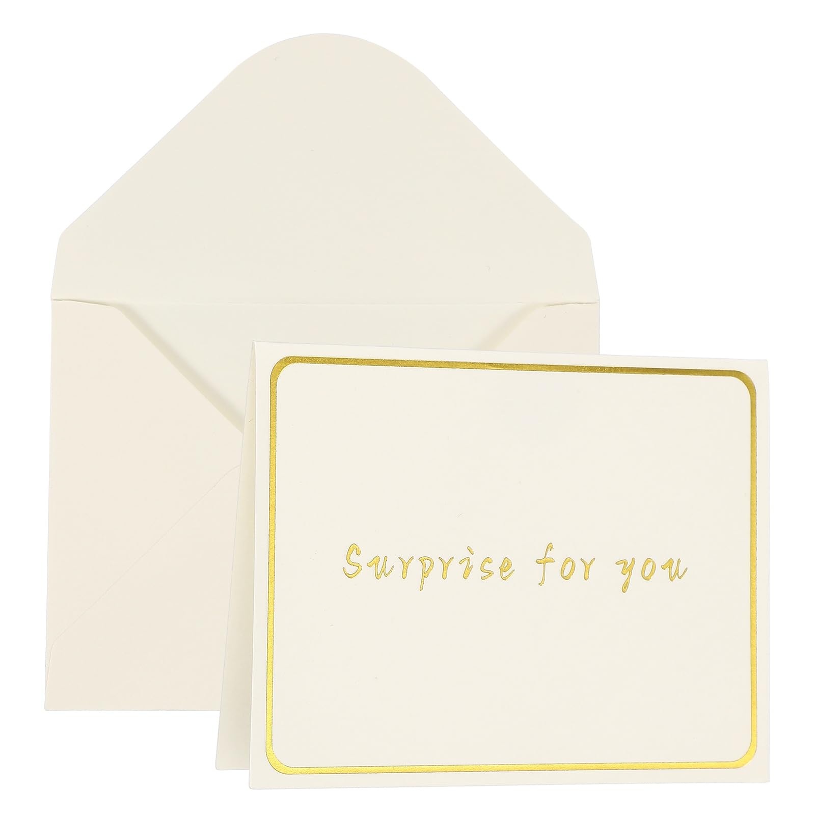 YOKIVE 3x4 Surprise for you Cards, 20 Pcs, White, Small Greeting Card Blank Cards and Envelopes Minimalist Gold Border for Friends Business Adult Men Woman Gift Party Wedding