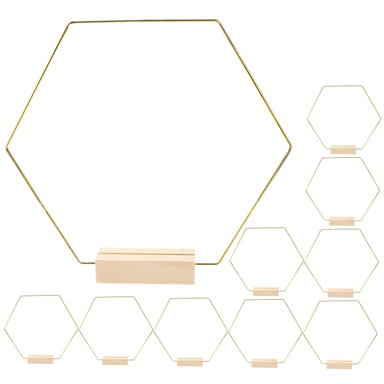 BESTYASH 10 Stück Sechseckige Metallkränze mit Holzständern als Dekorativer Kranzreifen für Tischdekoration und Hochzeit Langlebig für Selbstgemacht Liebhaber