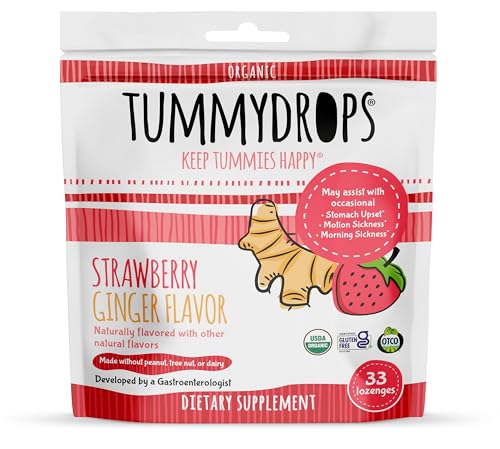 tummy drops Strawberry Ginger Lozenges 33 ct for Queasy Stomachs