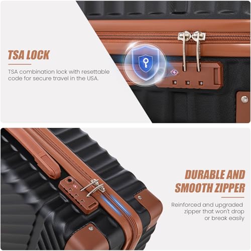 Image of Cosbarn Carry On Luggage 22x14x9 Airline Approved, Hardside 20 Inch Carry on Suitcases with Wheels, Hard Shell ABS Lightweight Carry on Luggage Set, Travel Suitcase Set with TSA Lock, Black