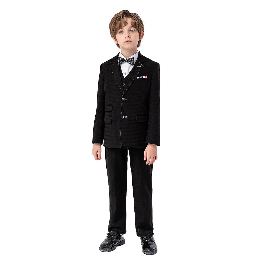 Toddler Boys 5 Pcs Set Formal Suits Wedding Christening Dresswear Birthday Party Baptism Outfits with Bow Tie for 2-3T Black