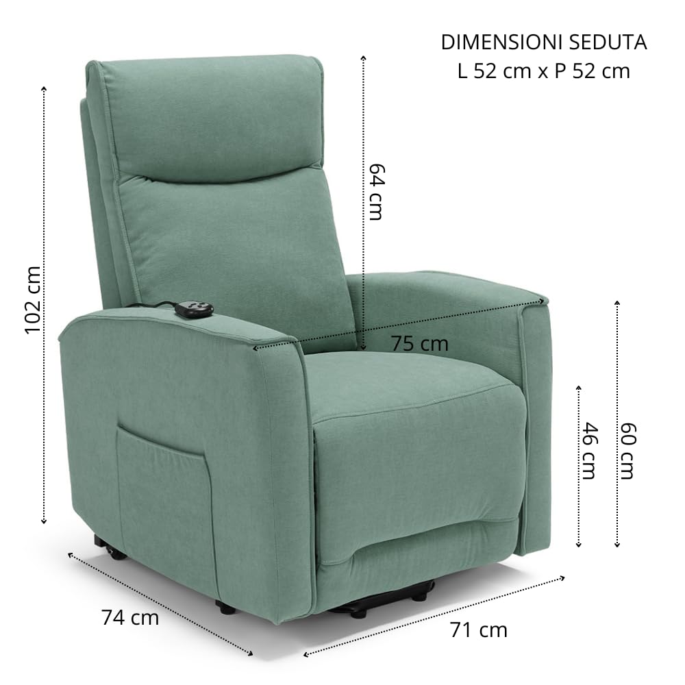 REDÒKASA Poltrona relax manuale Londra, reclinabile manualmente, 3 diverse posizioni, design moderno, seduta ergonomica, tessuto idrorepellente (Salvia)