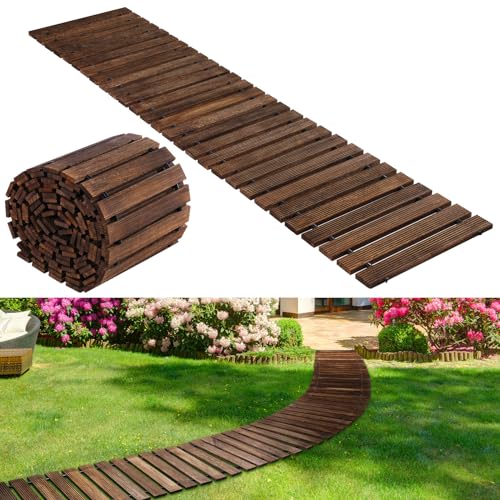Landical 24ft Wooden Garden Pathway with Non Slip Surface Roll Out Boardwalk Walkways Road Floor Pathway Rustic Path Decorative Patio Pavers for Outdoor Garden Beach Wedding Party(Brown)