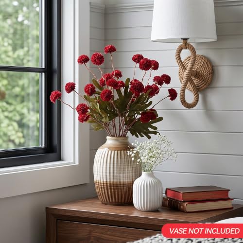 Artificial Fall Flowers Fake Silk Pompon Mums for Home, 6pcs Burgundy - image 7