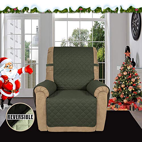 Image of Easy-Going Recliner Sofa Slipcover Reversible Sofa Cover Water Resistant Couch Cover Furniture Protector with Elastic Straps for Pets Kids Children Dog Cat (Recliner, Army Green /Beige)