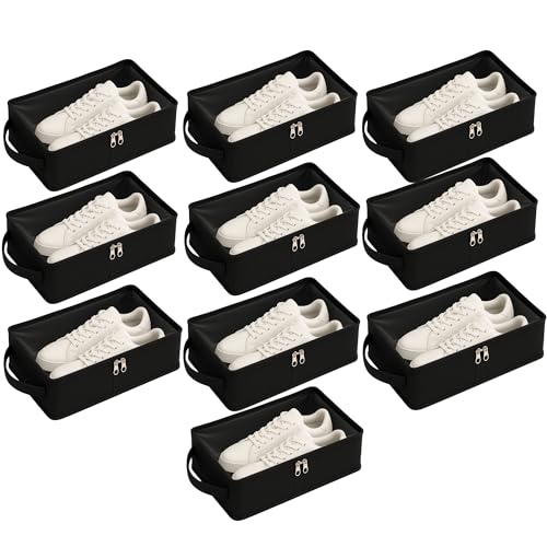 Image of Men Black Shoe Bag for Travel & Storage, Travelling Shoes Cover, Portable Dustproof Pouch, Sneaker Box, Transparent Home Organizer Boxes, Protector from Rain - Set of 10 (32 X 10 X 18 cm)