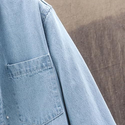 Men's Denim Long Sleeve Shirt Cotton Work Button Pocket Shirts Lapel Collar Regular Fit Jean Jacket4