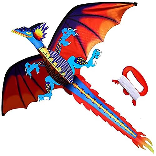 HENGDA KITE-Upgrade Classical Dragon Kite Stereoscopic Dragon Kites for Kids & Adults Easy to Fly for Beginner Easter 55inch x 62inch Single Line with Tail