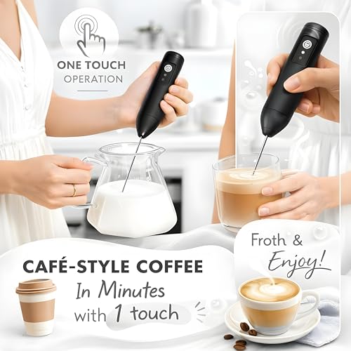 Image of Coffee Frother - Electric Rechargeable Coffee Maker Machine for Home Electric Coffee Frother Machine & Milk Whisker with Dual Spring | 1 Year Warranty | Free Recipe Book (Frother) (Black)