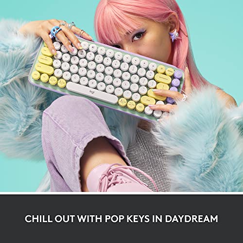 Image of Logitech POP Keys Mechanical Wireless Keyboard with Customisable Emoji Keys, Durable Compact Design, Bluetooth or USB Connectivity, Multi-Device, OS Compatible - Daydream