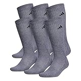 adidas Men's Athletic Cushioned Crew Socks (6-Pair), Heather Grey/Black, Large, (Shoe Size 6-12)