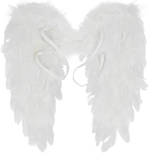 TiaoBug Disfraz de lujo con alas de plumas de ángel para Halloween y Navidad para niños y adultos, Tipo B Blanco