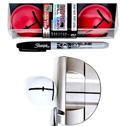 EyeLine Golf Impact Ball Liner 3-Pack with Marker - Easy Ball Marking Stencil for Accurate Putter Face & Target Line USGA Legal Precision Putting Alignment Tool Used by Tour Players