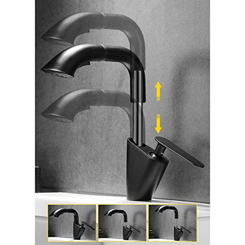 Grifo de baño de latón elevable color negro con manguera extensible integrada 5