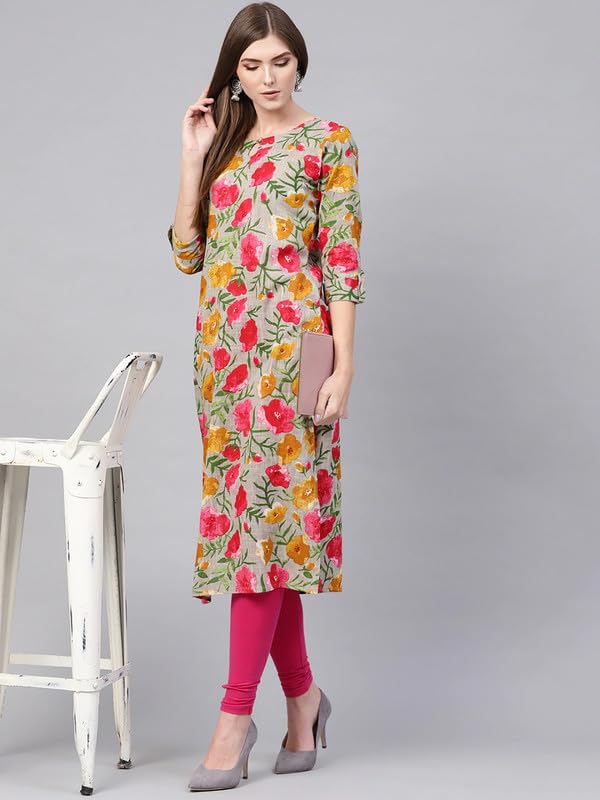 Image of Vaamsi Women's Rayon Blend Straight Fit Floral Printed Straight Kurti (VCK1131A)