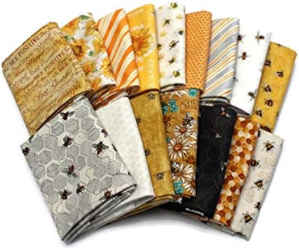 10 Fat Quarters - Honey Bee Bumblebee Save The Bees Apiary Beekeeper Honey Comb Hive Skep Beekeeping Beeswax Insects Quality Quilters Cotton Assorted Fat Quarter Bundle M229.03
