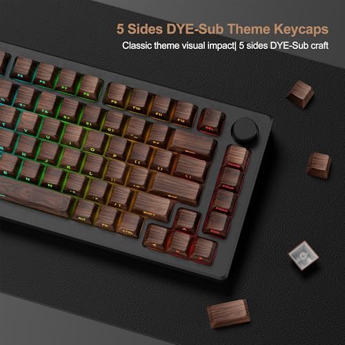 Image of XVX PBT Keycaps - Side Print Shine Through Custom Keycaps 60 65 75 100 Percent, Retro Dye Sub & Double Shot Key caps Set 126 Keys, Cherry Profile for Mechanical Keyboard, Walnut Textures