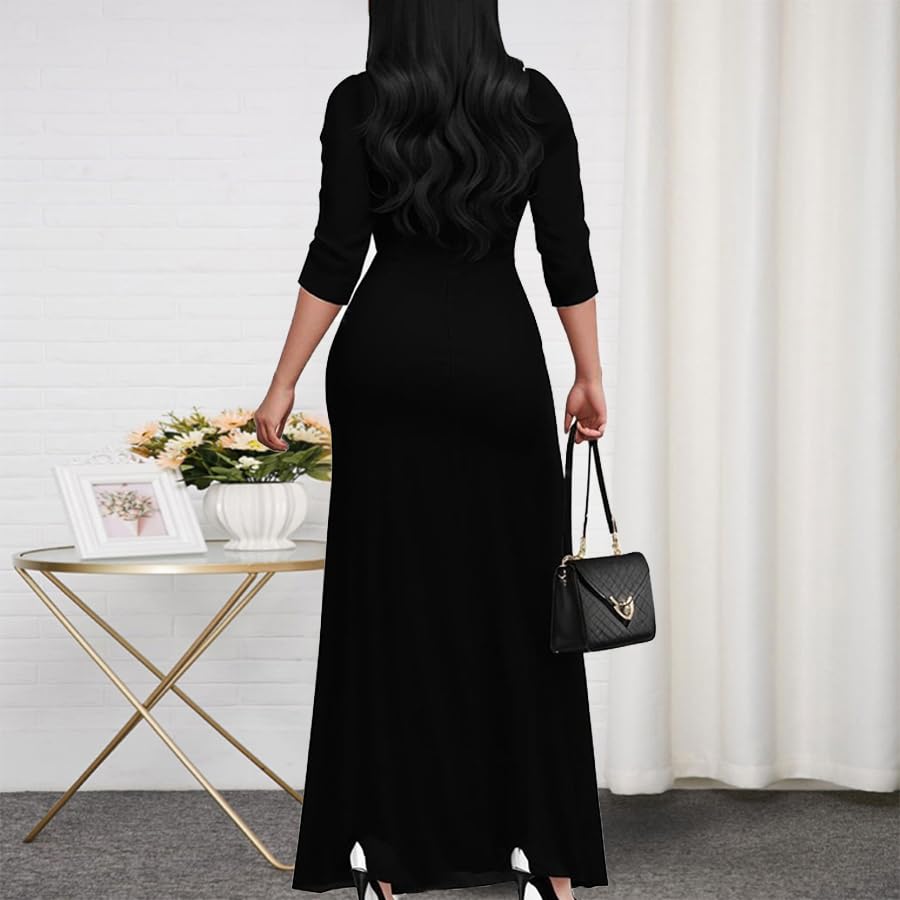 Image of CaniBtr Maxi Dresses for Women Plus Size 3 /4 Sleeve Long Dress with Belt
