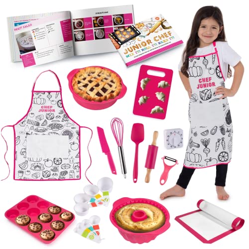 Born Toys Kids Cooking & Kids Baking Set - Kids Chef Set Includes Colorable Kids Cooking Aprons, Easy, Fun & Safe Recipe Book, & Real Kids Kitchen Utensils Like Kids Safe Knife & Timer for Ages 5-10