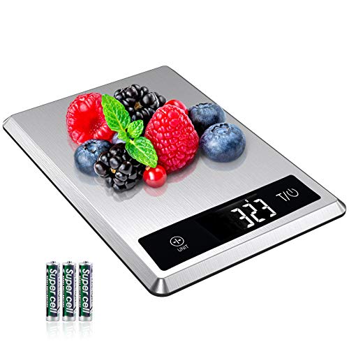 Küchenwaage Digitalwaage mit großem LCD-Display, ultradünne Küchenwaage aus Edelstahl 304, Hochpräzise Flüssigkeitsmessung 5KG mit