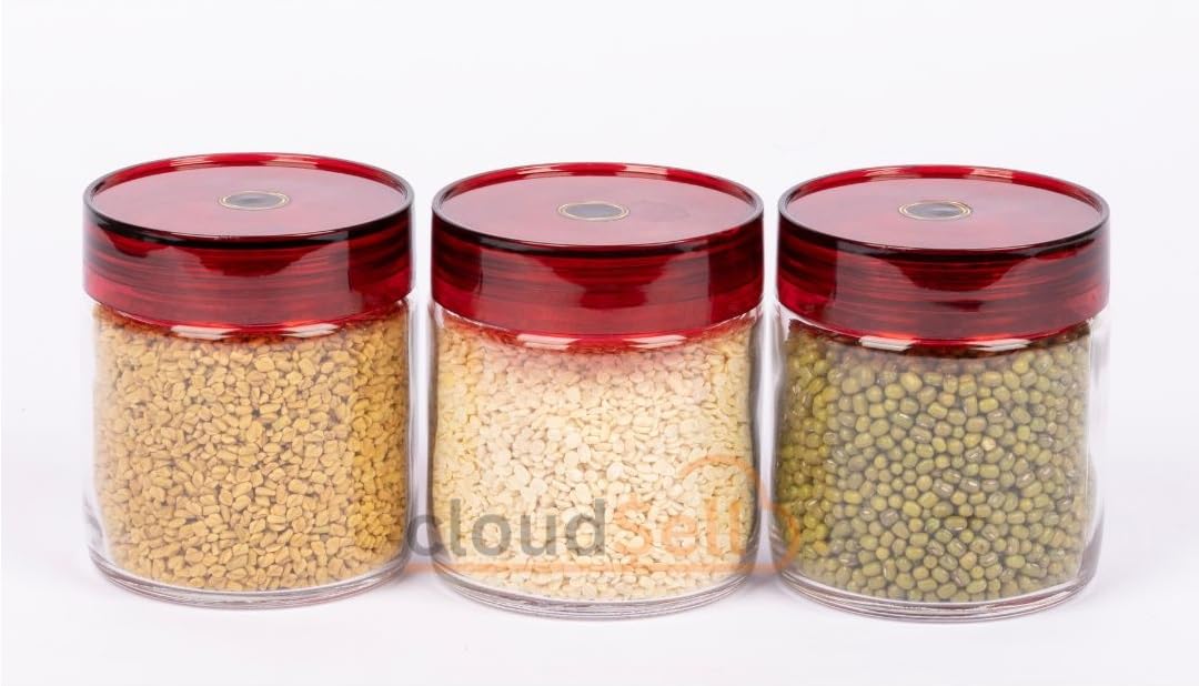 CYNFLEES Kitchen Storage Jars 300ml Glass Food Storage Containers with Airtight Plastic Lid Round Kitchen Dispenser for Spice, Sauce, Pickle, Cereal, Cookie (3, round) (B0DGXWNLH7) Amazon Price History, Amazon Price Tracker