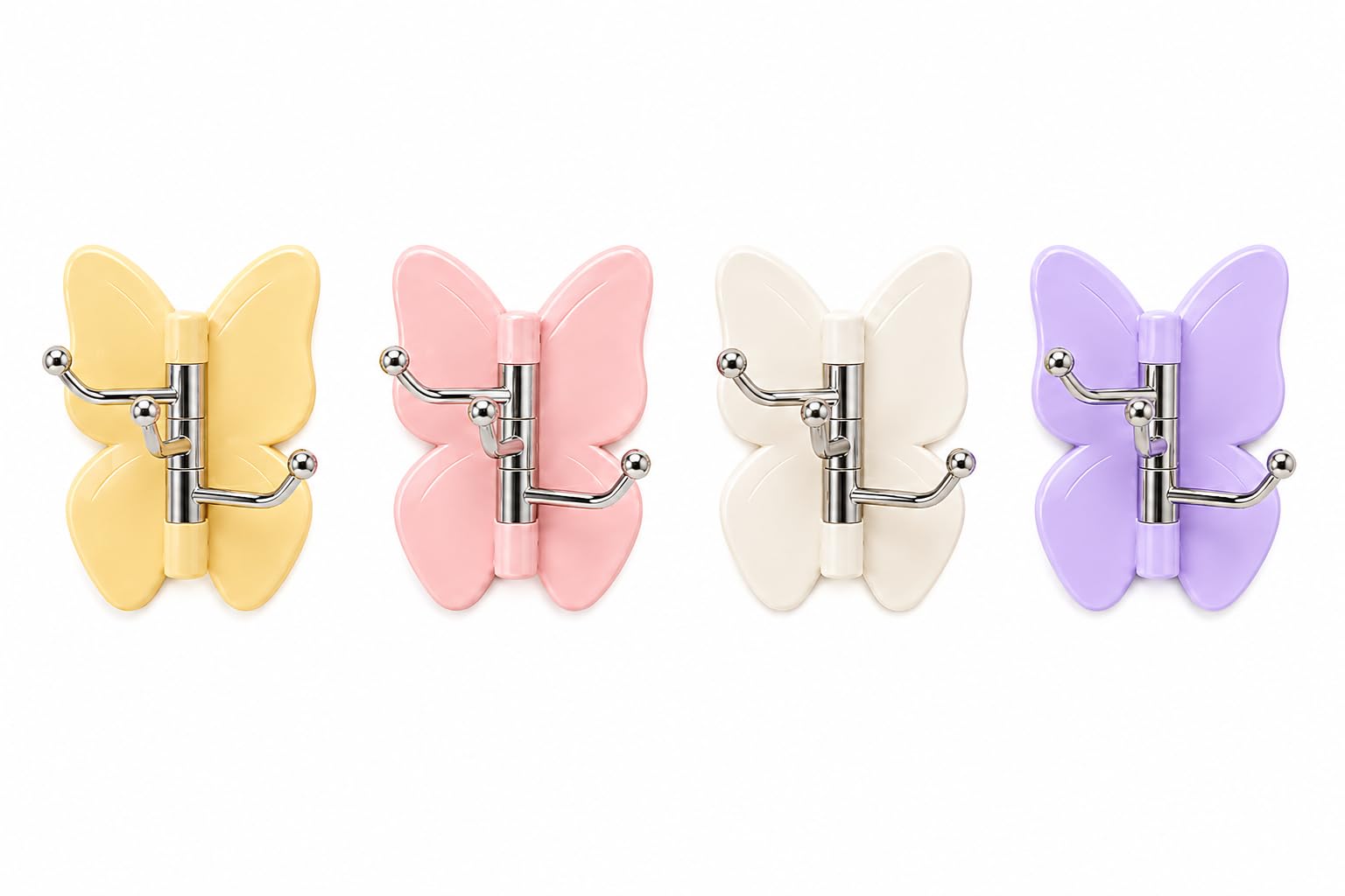 Butterfly Wall Hook, 3 Rotating Hooks Self Adhesive Wall Hanger for Bathroom, Kitchen, Bedroom & Office | No Drill Waterproof Heavy Duty Organizer for Keys, Towels, Bags (Multicolor)[ 2-PCS ]-image-24