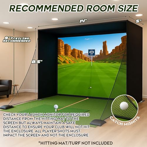 RXFSP Golf Simulator Enclosure Nets - Choose 10 x 8 ft or 14 x 8.5 ft - Complete Set with Frame and HD Impact Screen Kit (14 x 8.5 ft)