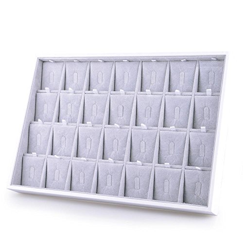 Preisvergleich Produktbild Oirlv Schmucktablett Samt stapelbar Velours Innen Weiß PU Leder Externer Schmuckhalter Schmuckhalter 28 Grids Rings