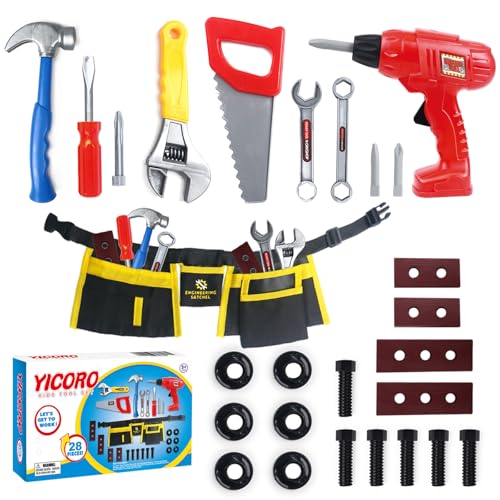 YICORO Kids Tool Set 28 PCS Toddler Tool Set with Toy Drill Pretend Play Toy Tools for Kids Ages 3 4 5 6 7 8 Years Old Boy Toys