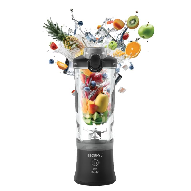 STORMIX BLENDER – Blender Portable Sans Fil – 6 Lames Acier Inoxydable – 150W Puissant & Rapide – Smoothies, Shakers, Glace Pilée – 600ml – USB-C Rechargeable – Auto-Nettoyage – Design Élégant