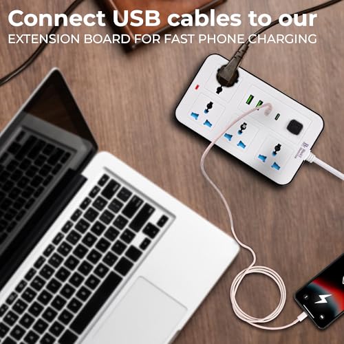 Image of Blackt Electrotech (BTPS2) Extension Board with USB - 2500W 10A Power Extension Board with 20W PD Type-C, 4 Multi Plug Socket Extension Box with Switches & Surge Protection for Home & Office - White